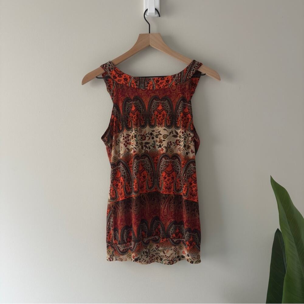 Y2K Heart Souls Paisley Print Sleeveless Top Sleeveless Tank Floral Banded Waist - Picture 2 of 10